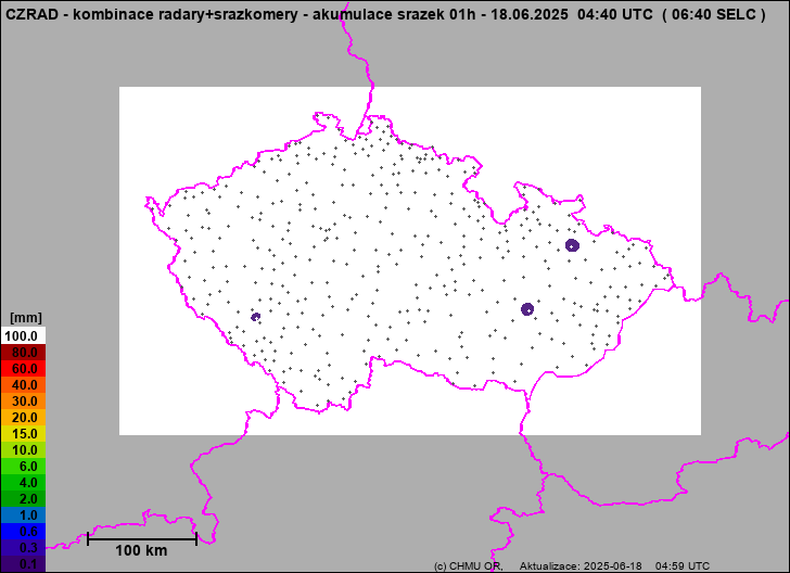 Srážky na území ČR - Kombinace radarového odhadu a pozemních srážkoměrů