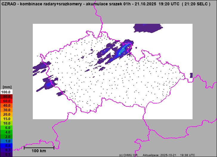 Srážky na území ČR - Kombinace radarového odhadu a pozemních srážkoměrů