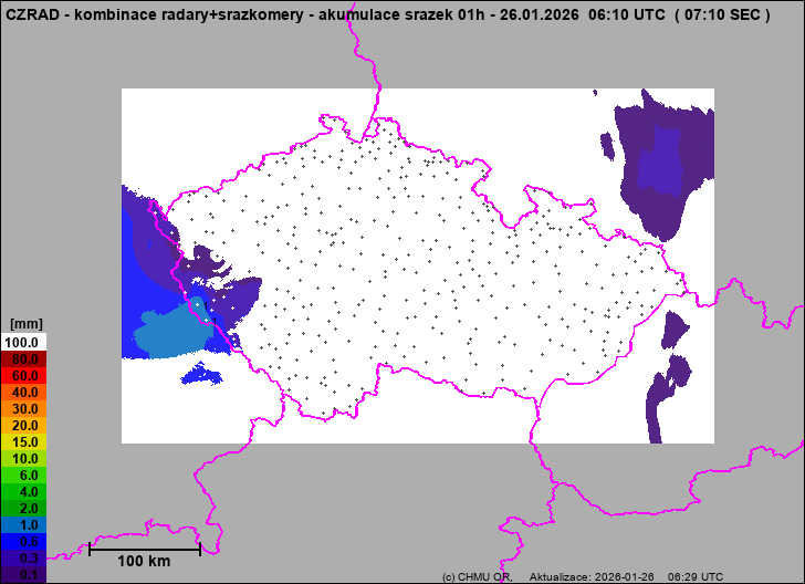 Srážky na území ČR - Kombinace radarového odhadu a pozemních srážkoměrů