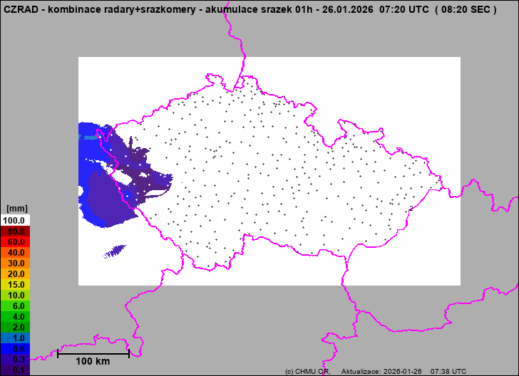 Srážky na území ČR - Kombinace radarového odhadu a pozemních srážkoměrů