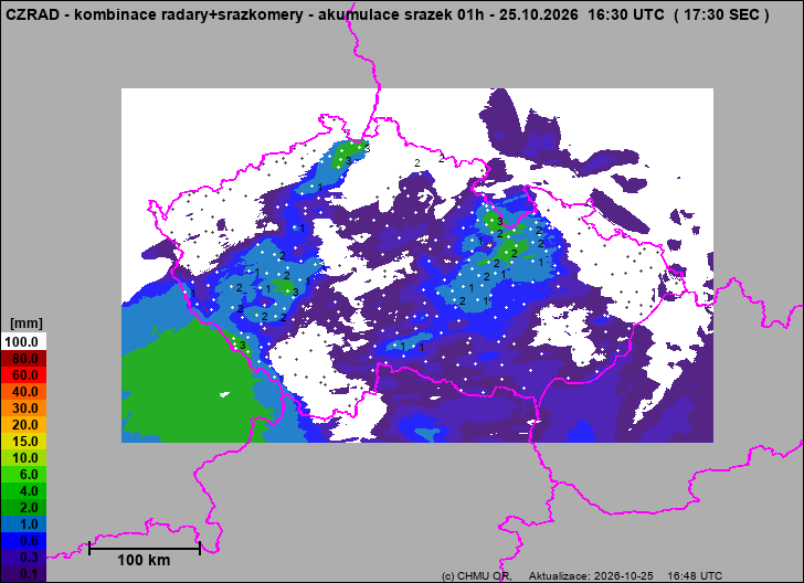 Srážky na území ČR - Kombinace radarového odhadu a pozemních srážkoměrů