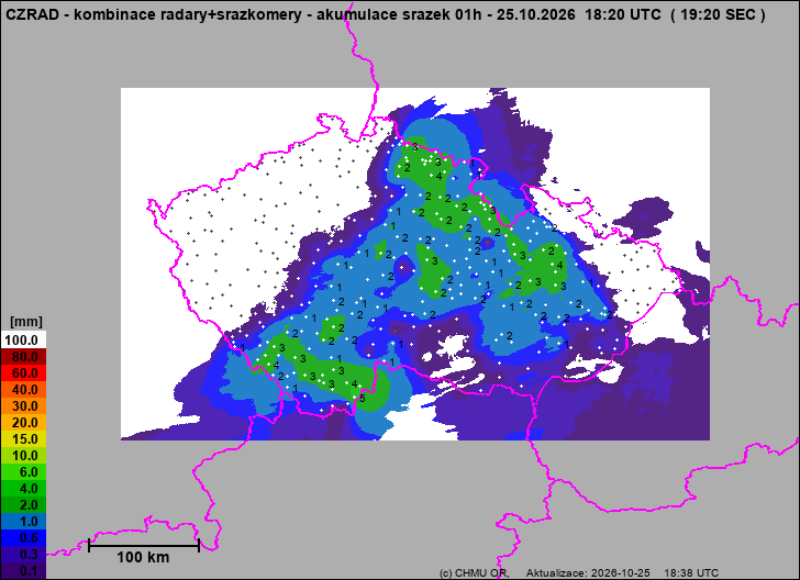 Srážky na území ČR - Kombinace radarového odhadu a pozemních srážkoměrů