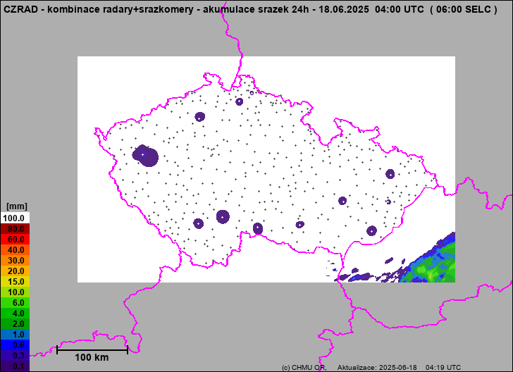 Srážky na území ČR - Kombinace radarového odhadu a pozemních srážkoměrů