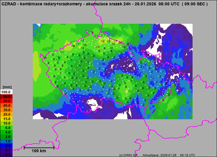 Srážky na území ČR - Kombinace radarového odhadu a pozemních srážkoměrů