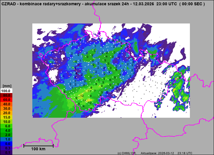 Srážky na území ČR - Kombinace radarového odhadu a pozemních srážkoměrů