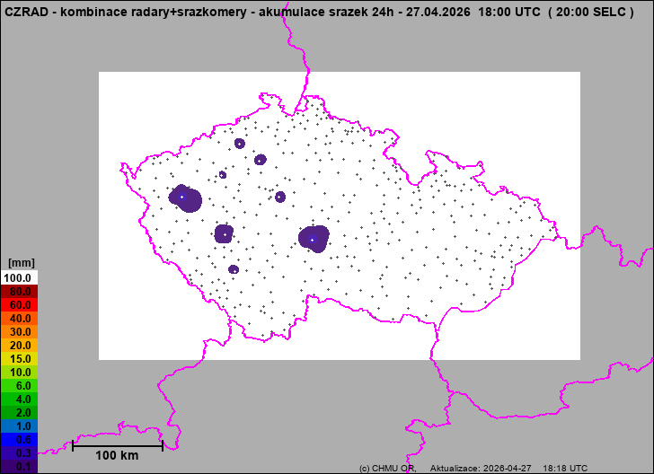 Srážky na území ČR - Kombinace radarového odhadu a pozemních srážkoměrů