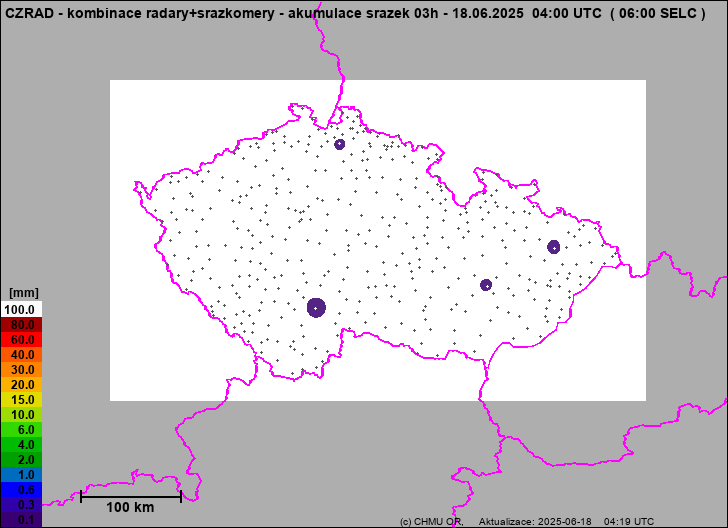 Srážky na území ČR - Kombinace radarového odhadu a pozemních srážkoměrů