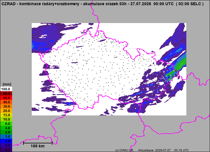 Srážky na území ČR - Kombinace radarového odhadu a pozemních srážkoměrů
