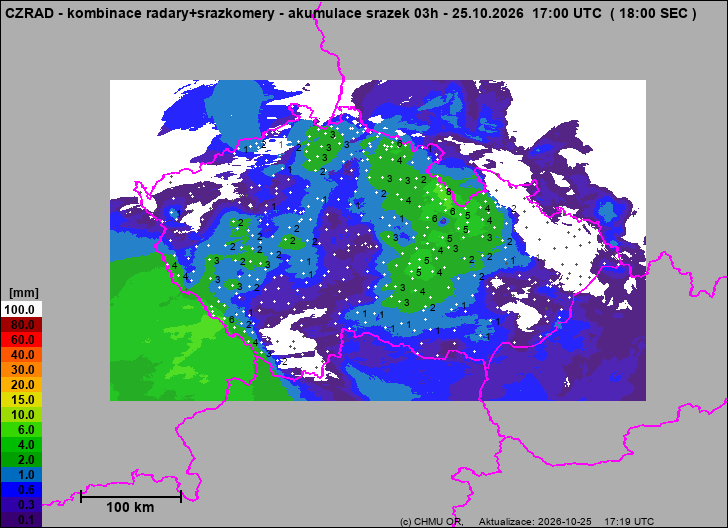 Srážky na území ČR - Kombinace radarového odhadu a pozemních srážkoměrů