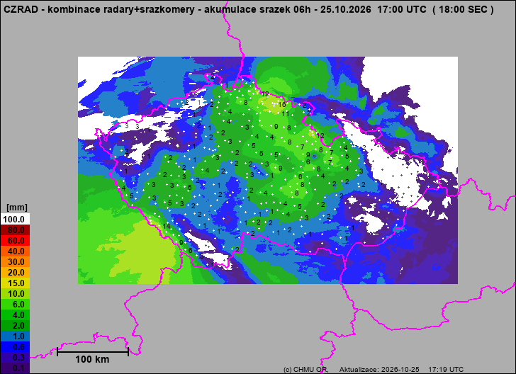 Srážky na území ČR - Kombinace radarového odhadu a pozemních srážkoměrů