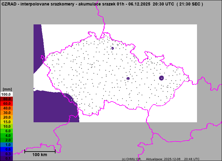 Srážky na území ČR - Pouze pozemní srážkoměry