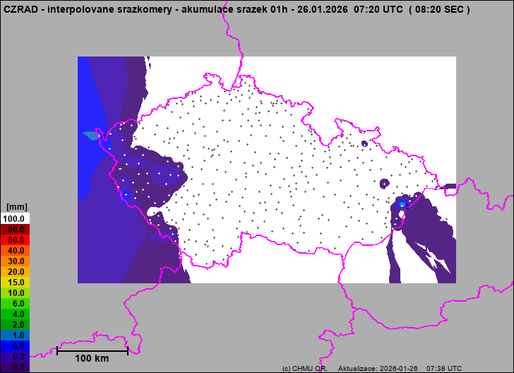 Srážky na území ČR - Pouze pozemní srážkoměry