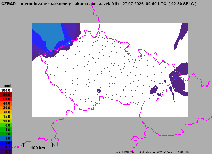 Srážky na území ČR - Pouze pozemní srážkoměry