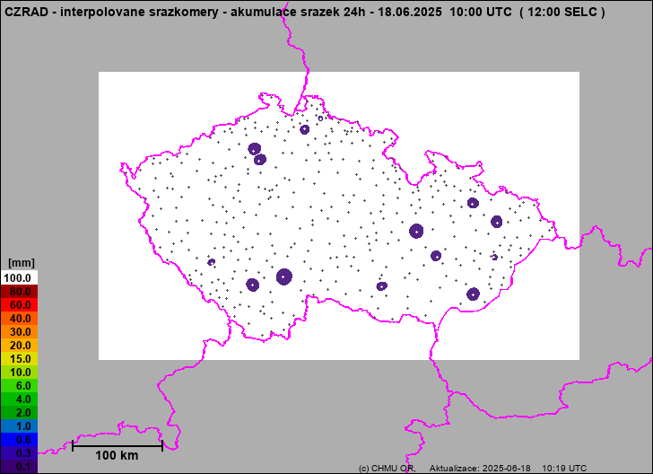 Srážky na území ČR - Pouze pozemní srážkoměry