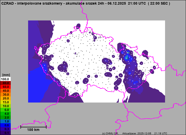 Srážky na území ČR - Pouze pozemní srážkoměry