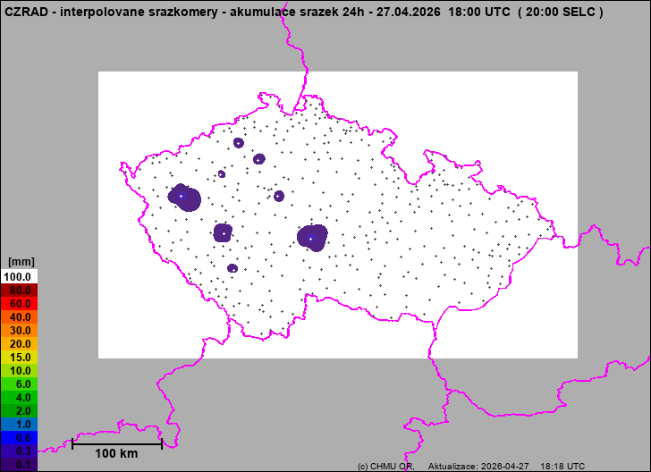 Srážky na území ČR - Pouze pozemní srážkoměry
