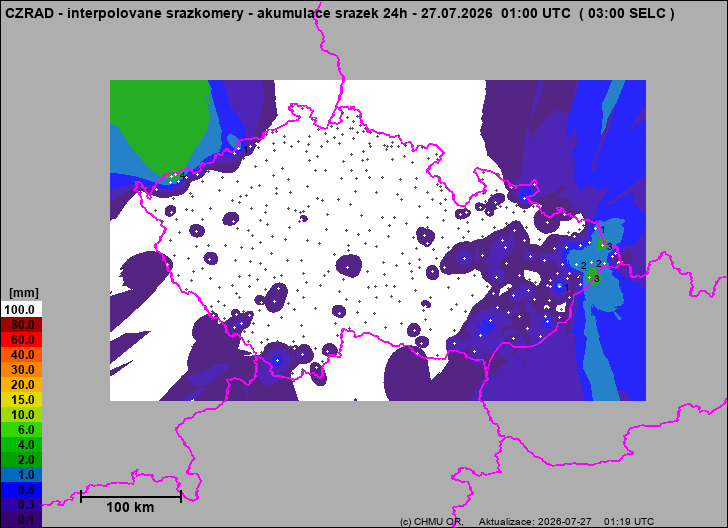 Srážky na území ČR - Pouze pozemní srážkoměry