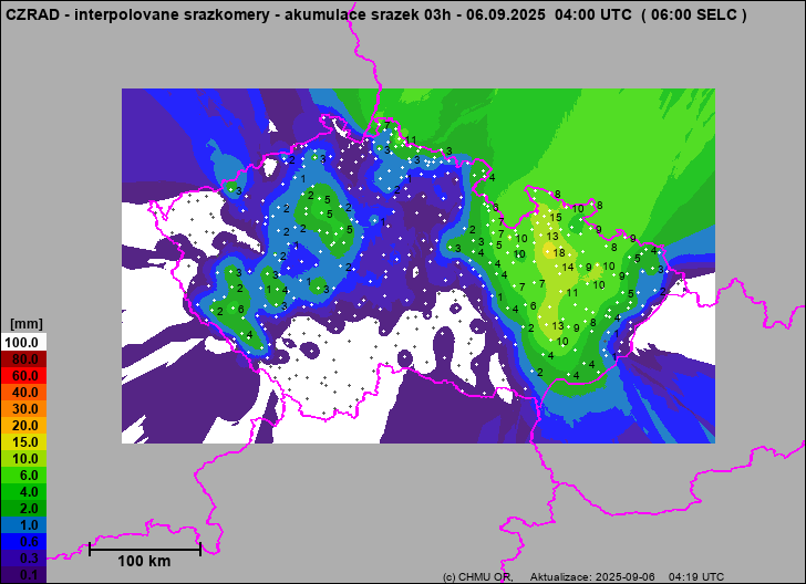 Srážky na území ČR - Pouze pozemní srážkoměry