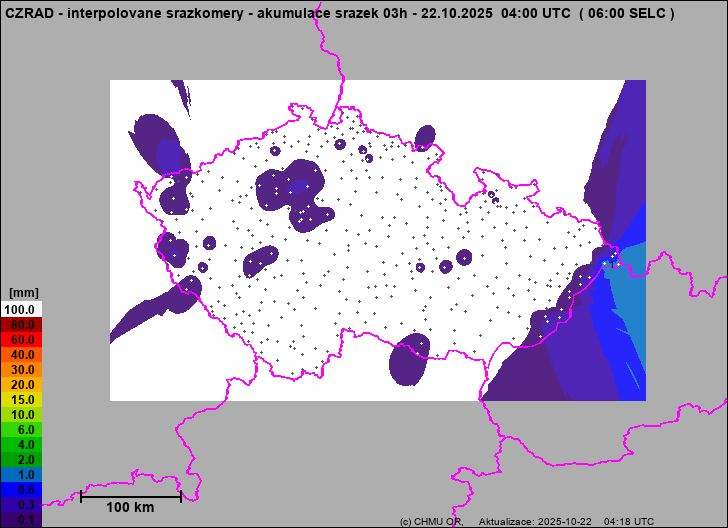 Srážky na území ČR - Pouze pozemní srážkoměry