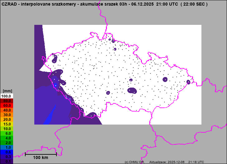 Srážky na území ČR - Pouze pozemní srážkoměry