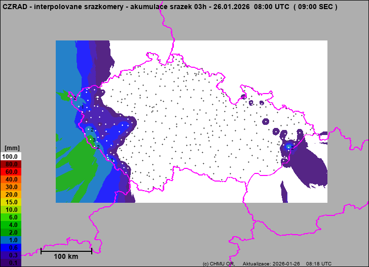 Srážky na území ČR - Pouze pozemní srážkoměry