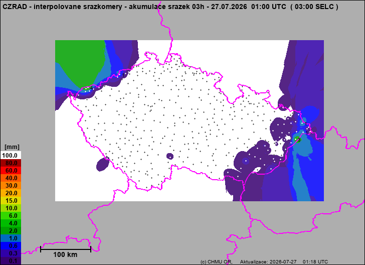 Srážky na území ČR - Pouze pozemní srážkoměry