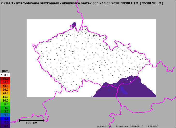 Srážky na území ČR - Pouze pozemní srážkoměry