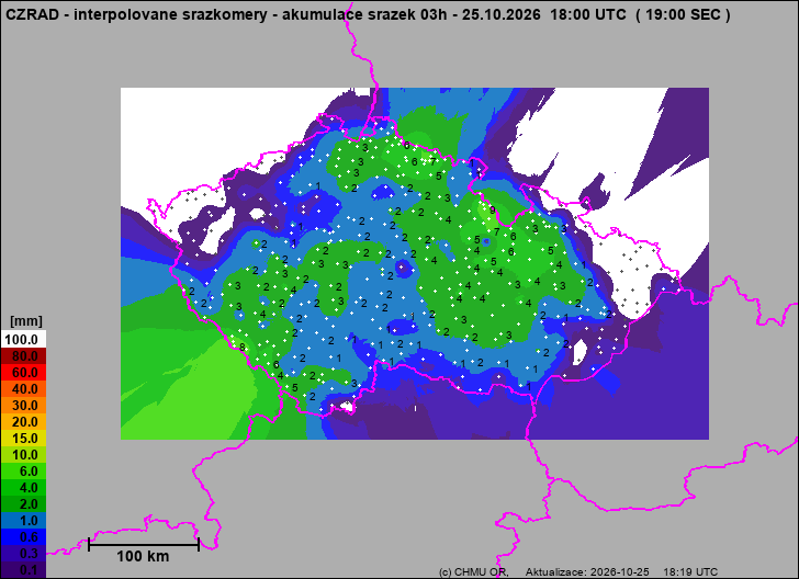Srážky na území ČR - Pouze pozemní srážkoměry