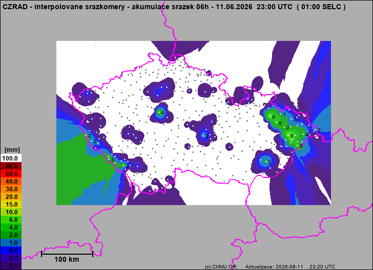 Srážky na území ČR - Pouze pozemní srážkoměry