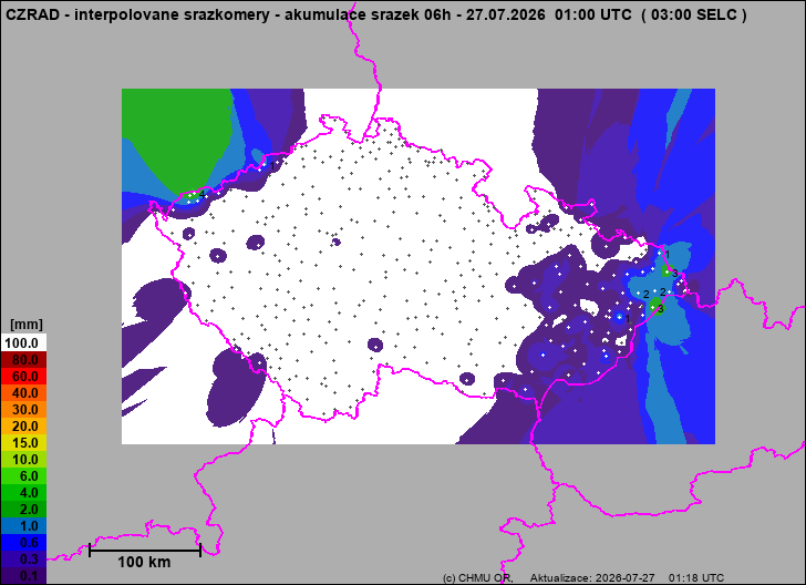 Srážky na území ČR - Pouze pozemní srážkoměry