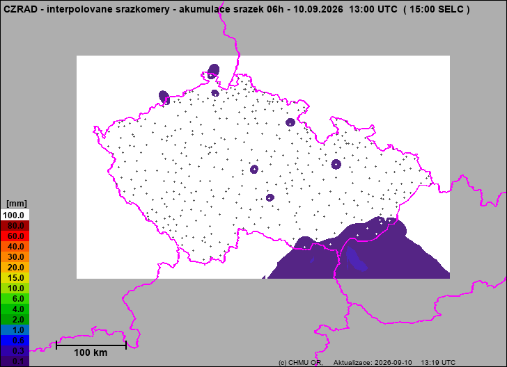 Srážky na území ČR - Pouze pozemní srážkoměry