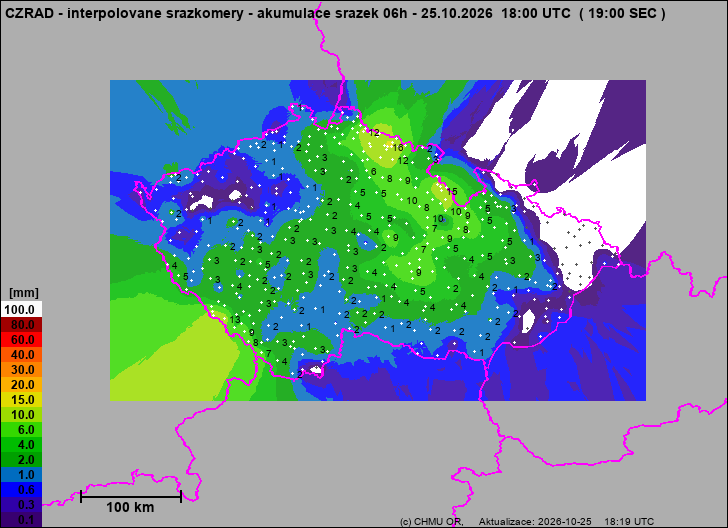 Srážky na území ČR - Pouze pozemní srážkoměry